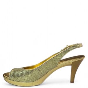 Nine West Gold Metallic Glitter Slingback Heels Size‎ 10